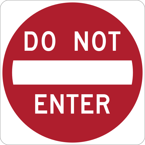 Do Not Enter sign, a red square with a single white horizontal bar