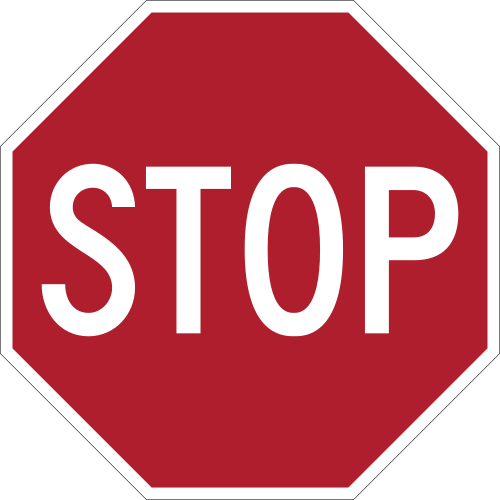 Ontario stop sign, a red octagon with white letters reading STOP
